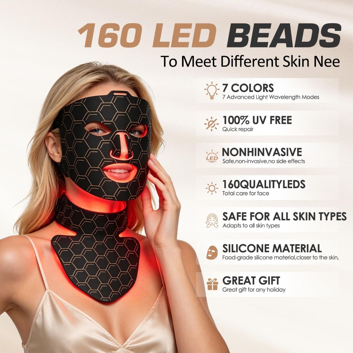 Rechargeable LED Face & Neck Mask with Remote Control