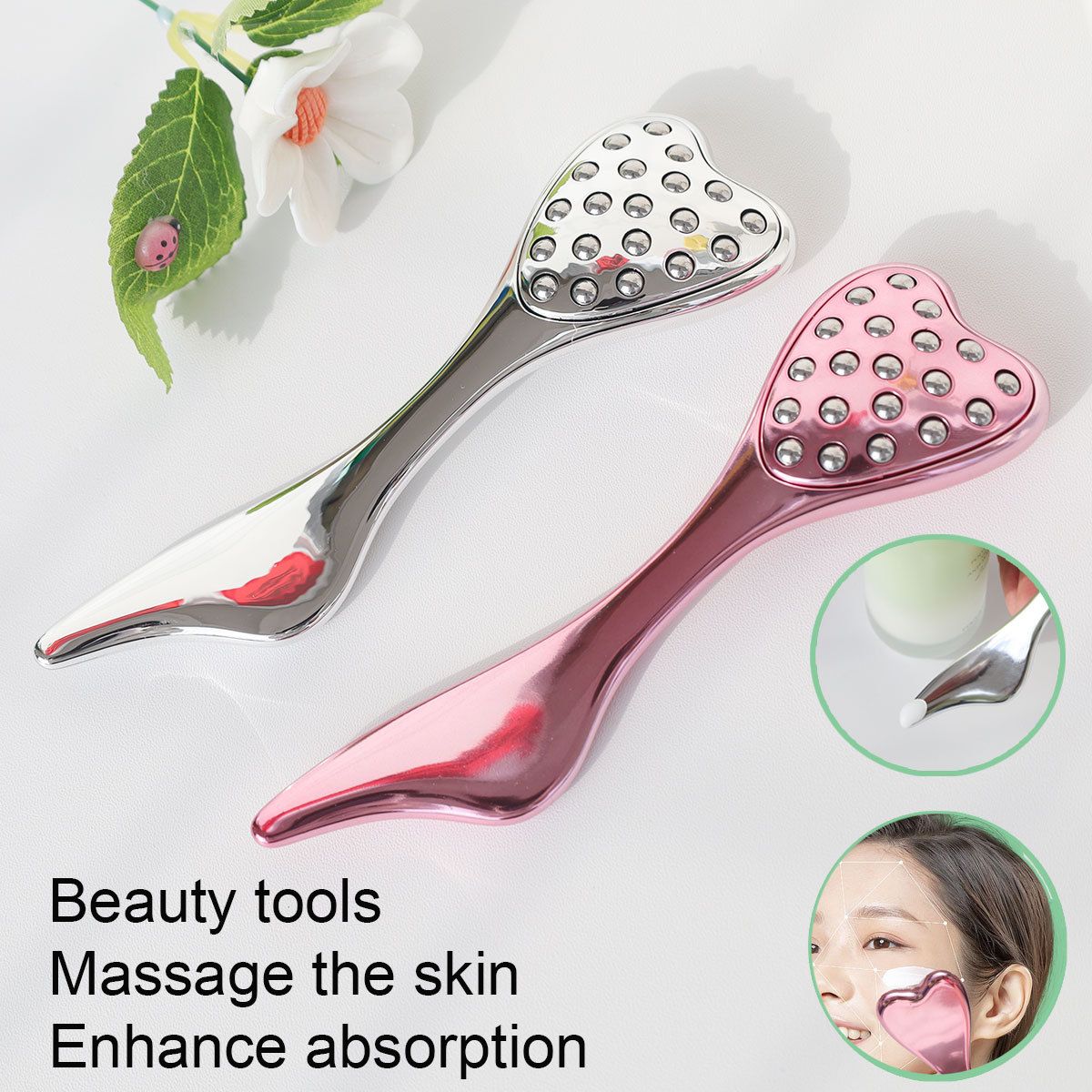 Stainless Steel Heart-Shaped Roller Massager – Black