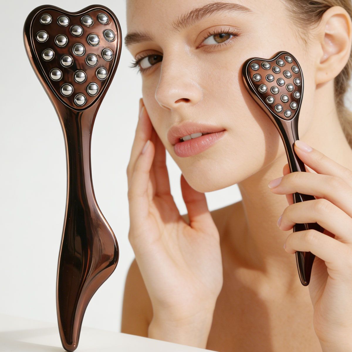 Stainless Steel Heart-Shaped Roller Massager – Black