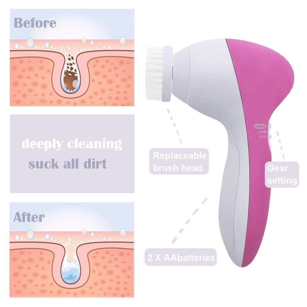 Electric Facial Cleansing Brush Kit – Pink